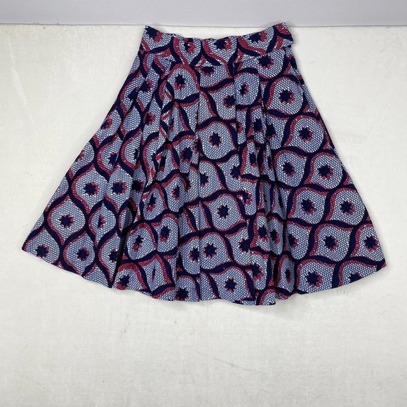 Francis + Benedict Midi Skirt White Pink Blue Bold Print Cotton Pleated X-Small - Picture 4 of 6